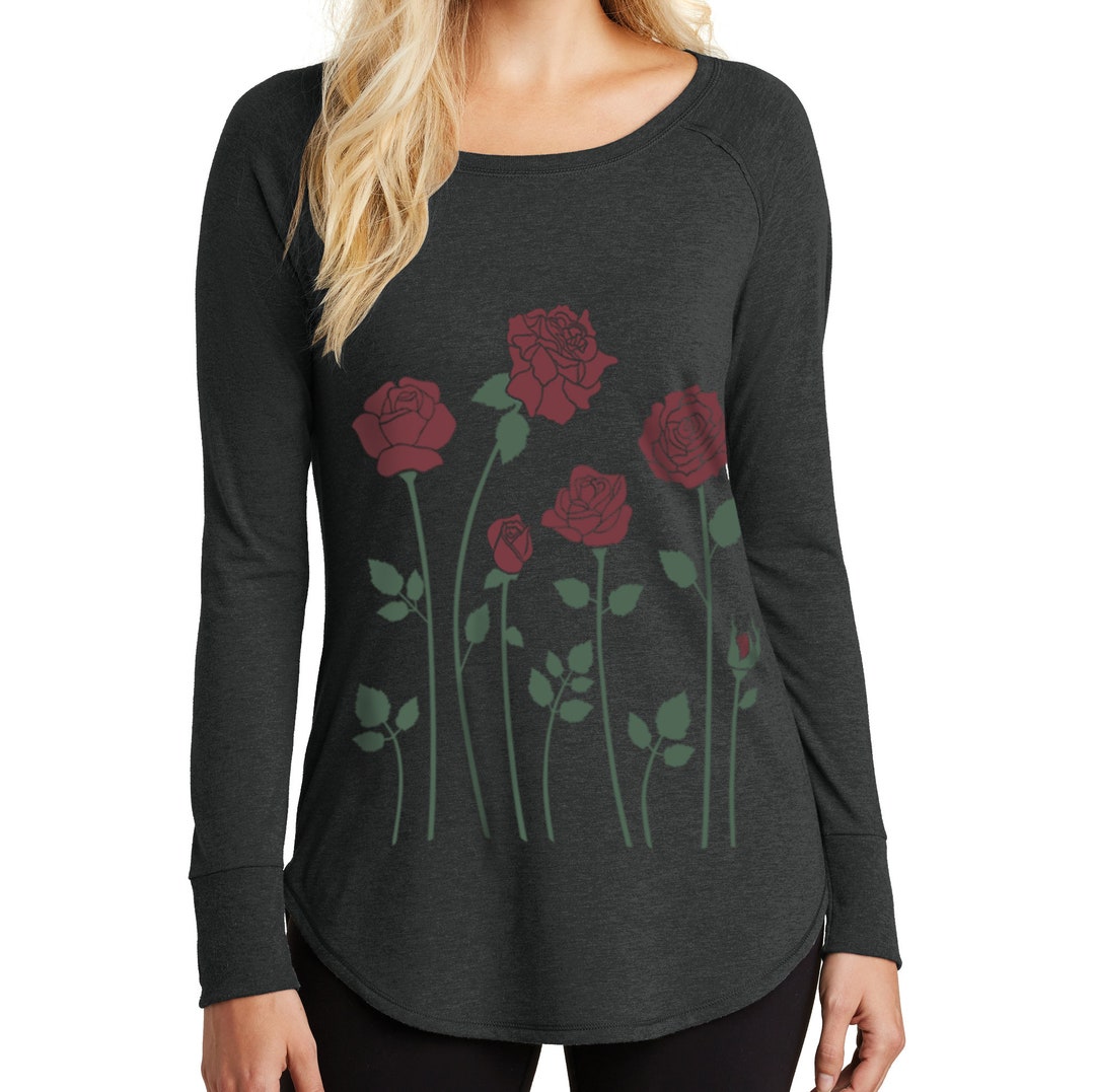 Red Roses Women's Jersey Tunic, Black Long Sleeve Top, Roses ...