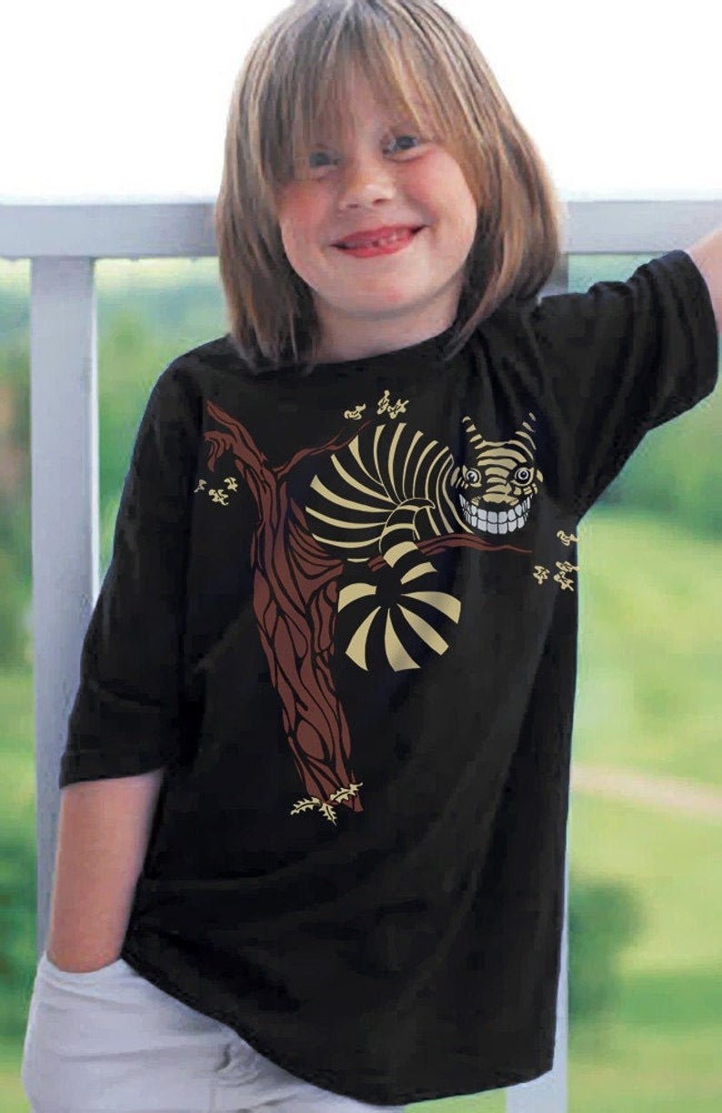 Kids Cheshire Cat T-shirt Alice in Wonderland Black T-shirt image 1