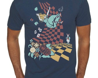 Alice in Wonderland Original art, Down the Rabbit Hole T-shirt, Unisex, Unique Gift