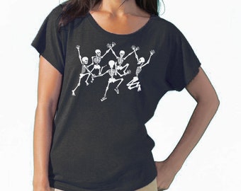 Dancing Skeletons, Womens Dolman T shirt, Grateful Dead, Dance shirt, Yoga shirt, Hippie shirt, Halloween