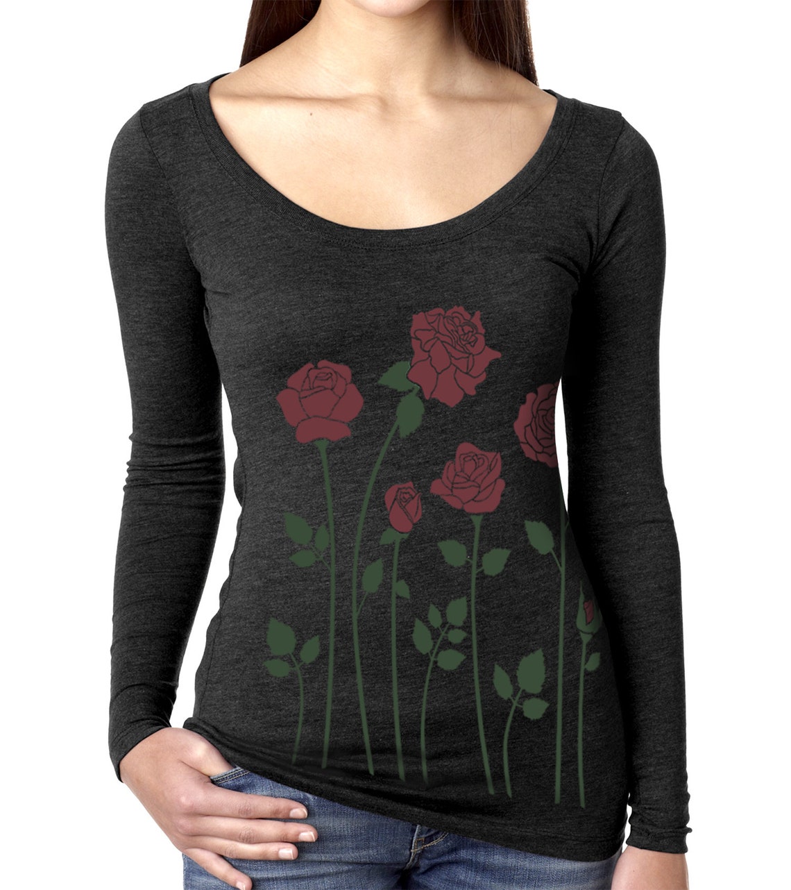 Red Roses Tshirt Women's Longsleeve Scoop Tee Gift Etsy