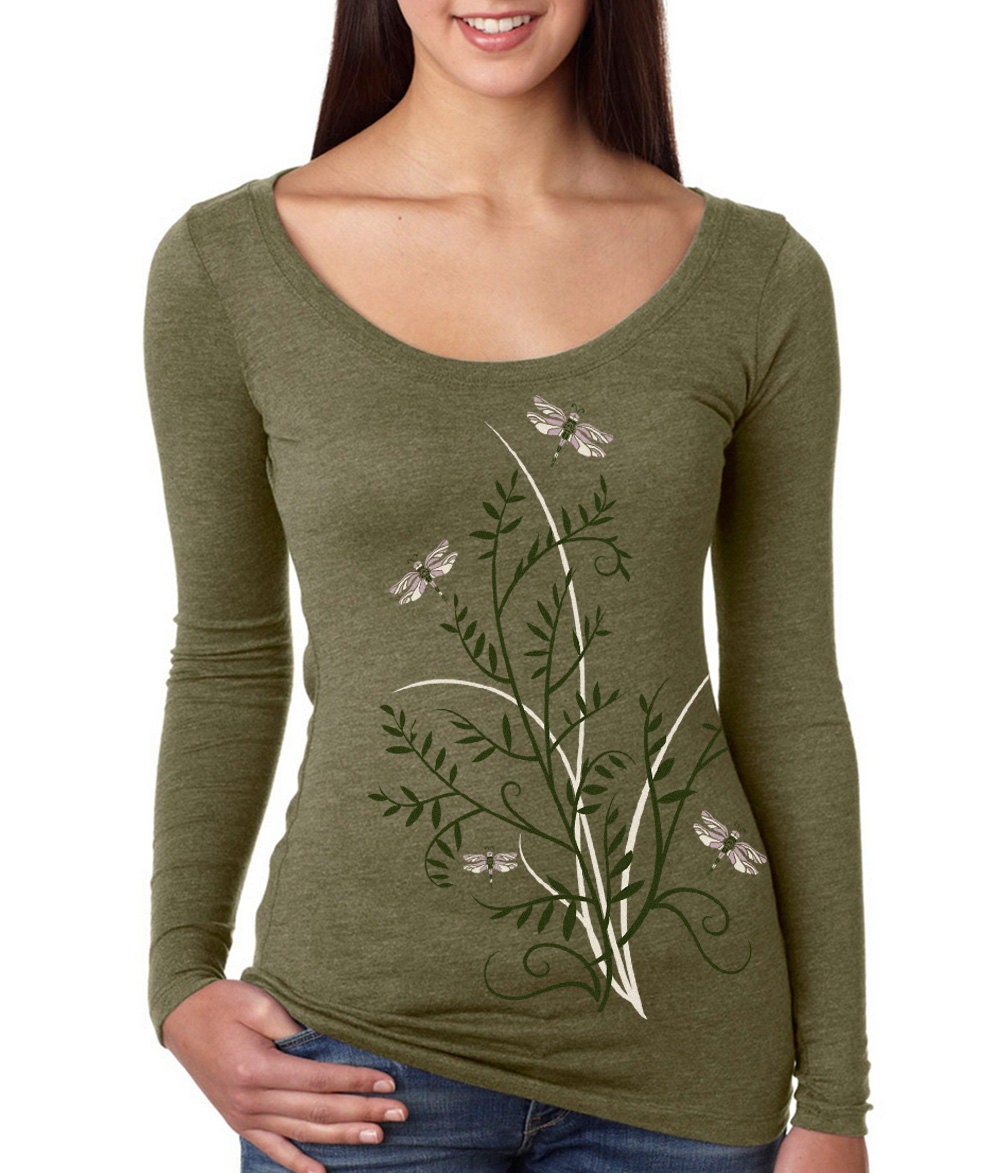 Dragonfly Shirts for Women Long Sleeve Crewneck Vintage Graphic Nature Art Insect Tees Tunic Loose Fall Tops