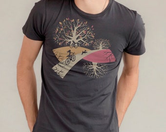 Riding Bikes T-shirt, Bicycle print, Trees, Adventure, Explore Art Print, Bohemian Gift Unisex t-shirt