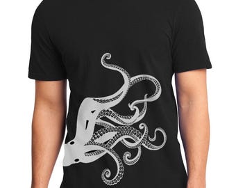 Kraken T-Shirt, Tentakel, Kraken Kunst, Herren Siebdruck Shirt, Silber Krake, Nautisches Geschenk