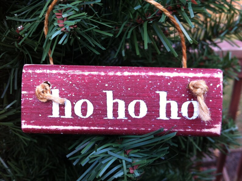 Set of Six 6 Christmas Ornament Blocks Love Peace Joy Ho Ho Ho Noel Believe Painted Wood not available in time for Christmas