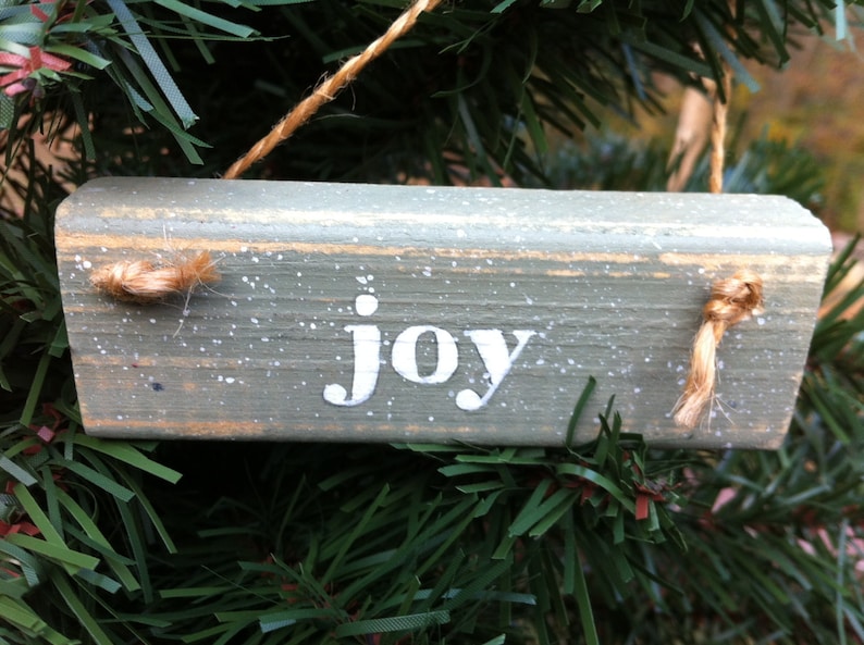 Set of Six 6 Christmas Ornament Blocks Love Peace Joy Ho Ho Ho Noel Believe Painted Wood not available in time for Christmas