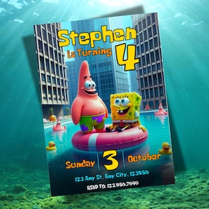 Editable Spongebob Birthday Invitation Sponge Bob Square Pants Birthday Party Invitation Instant Download Digital Spongebob Party Invite