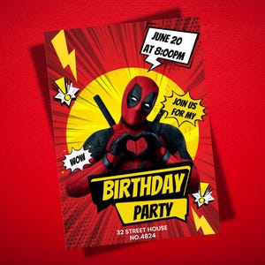 Deadpool Birthday Invitation | Deadpool Printable Invitation Template | Instant Download | Birthday editable  invite | Deadpool invitation