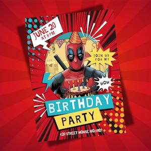 Deadpool Birthday Invitation | Deadpool Printable Invitation Template | Instant Download | Birthday editable  invite | Deadpool invitation