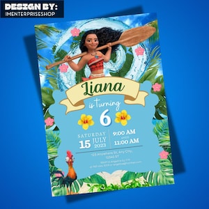 Editable Moana Birthday Invitation Printable Baby Moana Birthday invite Kids party Template Invite in Canva Instant Download Canva Template