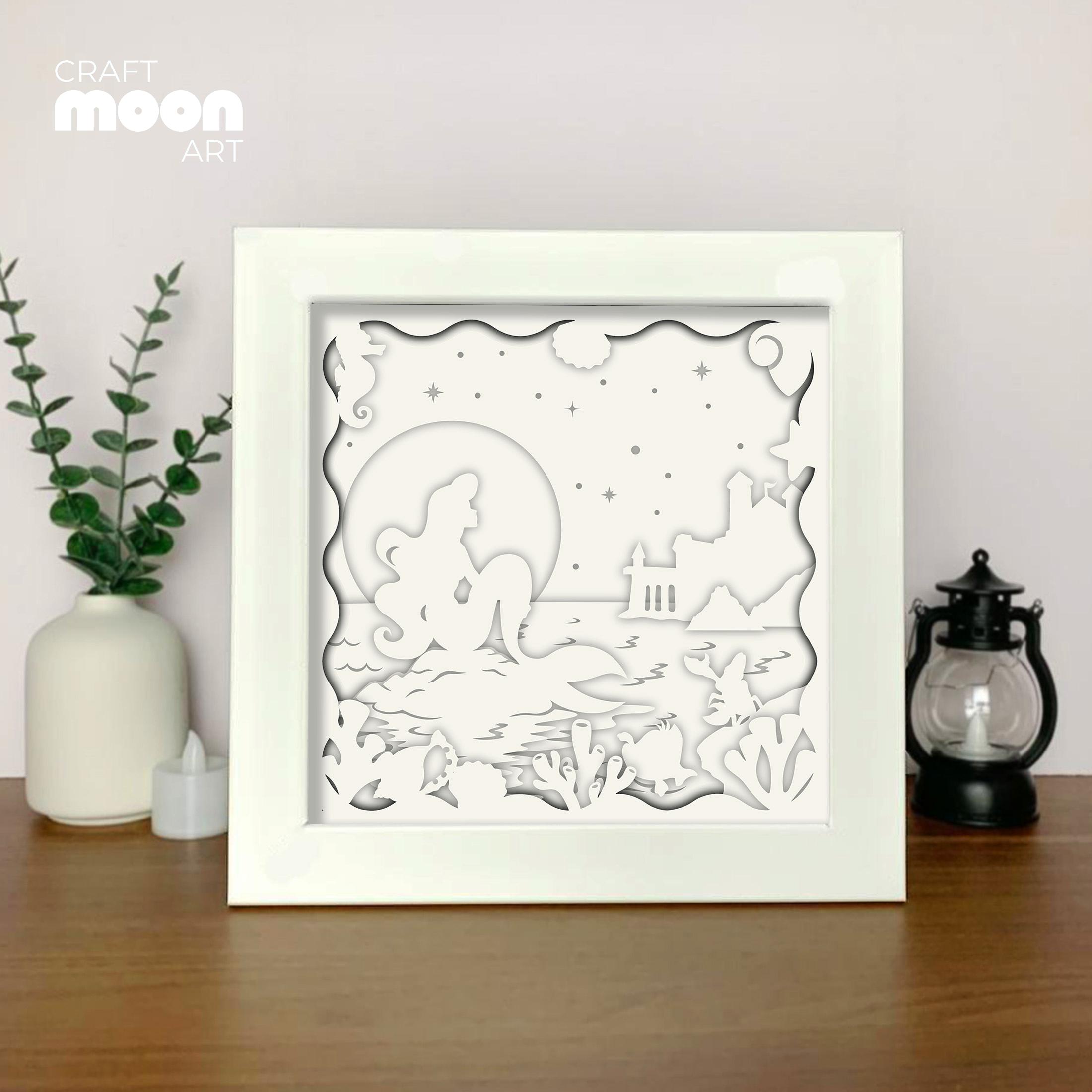Mermaid Shadow Box Files Template, Mermaid Princess Paper Cut Lightbox ...