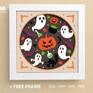 3D Halloween Pattern Shadow Box, Halloween Cute Ghost Shadow Box, Halloween Layered, Cricut And Silhouette Projects, 3D Shadow Box SVG