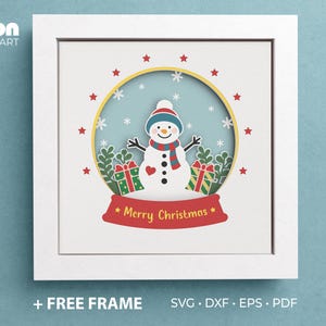 3D Christmas Snowman Shadow Box Template, Christmas Snow Globe Shadow Box, Merry Christmas SVG, Christmas Layered Papercut