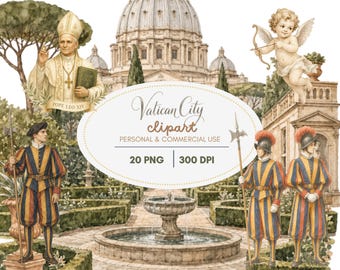 Vatican City Clipart, St Peter's Basilica, Rome Travel Graphics (20 PNG)