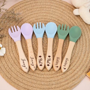 Baby Cutlery Set, Silicone Baby Spoon and Fork Set, Toddler Gift, Silicone Utensil, Baby Shower Gift, Toddler Spoon and Fork, Gift for Mommy
