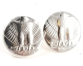 Silver Eagle Stud Earrings - Silver Coin Earrings - Round Studs