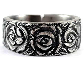 Floral Roses Spoon Ring - Stainless Steel Spoon Ring - Flatware Jewelry