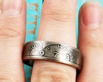 1973 Half Dollar Ring - Kennedy Half Dollar Coin Ring - Anniversary Gift for Him - Mens Rings