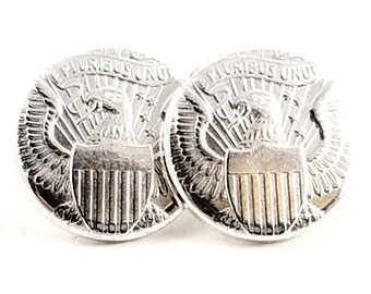 Silver Eagle Stud Earrings - Silver Coin Earrings - Round Studs - Chunky Stud Earrings