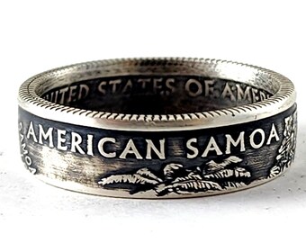 Silver American Samoa Quarter Ring - US Territory Coin Ring - Silver Wedding Band