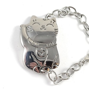Lucky Cat Stainless Steel Spoon Bracelet - Adjustable Bracelet - Maneki Neko