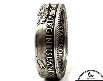 Silver US Virgin Islands Quarter Ring - USVI Coin Ring - Matching Wedding Bands