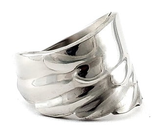 Winged Stainless Steel Spoon Ring - Wide Chunky Band Spoon Jewelry