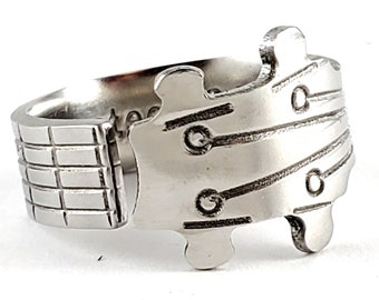 Bass Guitar Neck Spoon Ring - Stainless Steel Musician Jewelry