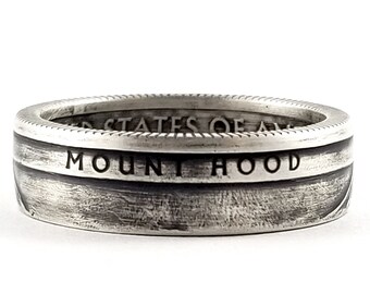 Silver Mount Hood Coin Ring - Silver Quarter Ring - Silver National Park Coin Ring - Mt Hood Oregon