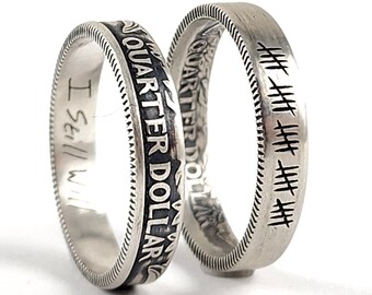 90% Silver Custom Engraved Narrow Band Quarter Ring - 25th Anniversary Gift - Silver Quarter Ring - Quarter of a Century