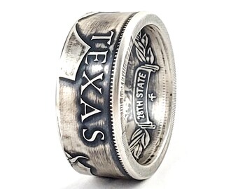 Sterling Silver Big Texas Coin Ring - Men's Wedding Ring - Silver Coin Ring