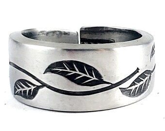 Leaf Vine Spoon Ring - Haiti National Stainless Steel Spoon Ring - Flatware Jewelry - Chunky Band Ring