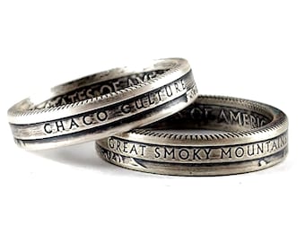 Silver National Park Coin Ring - Silver Stacking Ring - Stacking Quarter Ring - Travel Ring