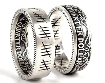 90% Silver Engraved 25 Tally Mark Quarter Ring - 25th Anniversary Gift - 25th Birthday Gift