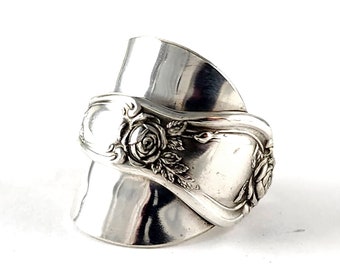 International Silver Rose Demitasse Spoon Ring - Wide Band Saddle Ring - Vintage Flatware Jewelry