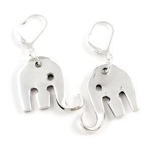 Mini Elefork Drop Earrings - Silver Elephant Dangle Earrings - Upcycled Flatware Jewelry