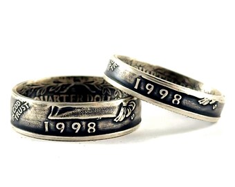 25th Anniversary Ring Set - 90% Silver 1998 Quarter Rings - Silver Wedding Anniversary Gift - Silver Coin Rings