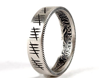 90% Silver Engraved 25 Tally Mark Quarter Ring - 25th Birthday Gift - 25th Anniversary Gift - Silver Anniversary