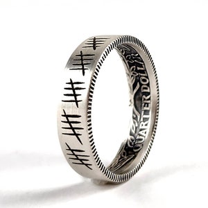 90% Silver Engraved 25 Tally Mark Quarter Ring - 25th Birthday Gift - 25th Anniversary Gift - Silver Anniversary