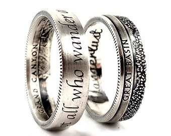 90% Silver Custom Engraved National Park Quarter Ring by Midnight Jo - Silver Coin Ring