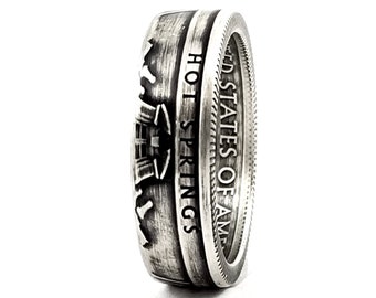 Silver Hot Springs Coin Ring - Silver Quarter Ring - Silver National Park Coin Ring - Hot Springs Arkansas