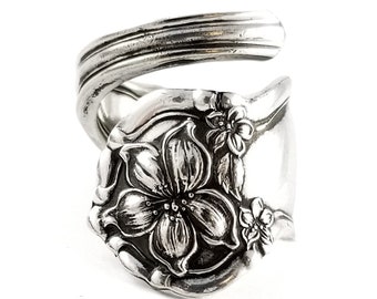 Orange Blossom Spoon Ring - Wrapped Spoon Ring - Silver Bypass Ring