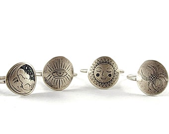 Recycled Coin Silver Mystic Tattoo Engraved Stacking Ring