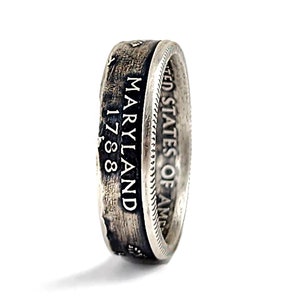 90% Silver Maryland Coin Ring - Silver State Quarter Ring - Maryland Souvenir