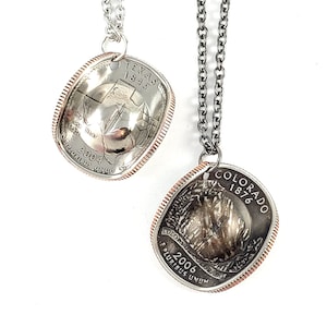 State Quarter Cowboy Hat Coin Necklace - Coin Jewelry - Cowgirl Gift