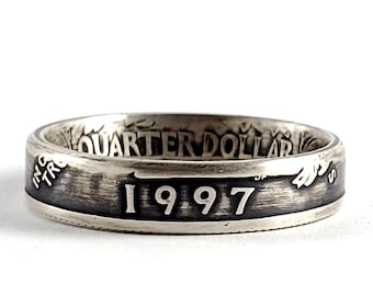 Silver 1997 Narrow Band Coin Ring - 25th Anniversary Gift - Silver Quarter Ring - Unique Birthday Gift