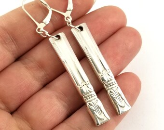 Danish Princess Spoon Drop Earrings - Silver Bar Dangle Earrings - Holmes & Edwards Silver Plate Flatware Jewelry