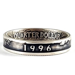 Silver 1996 Stacking Coin Ring - 1996 Quarter Narrow Band Ring - Silver Coin Rings - Wedding Anniversary Gift