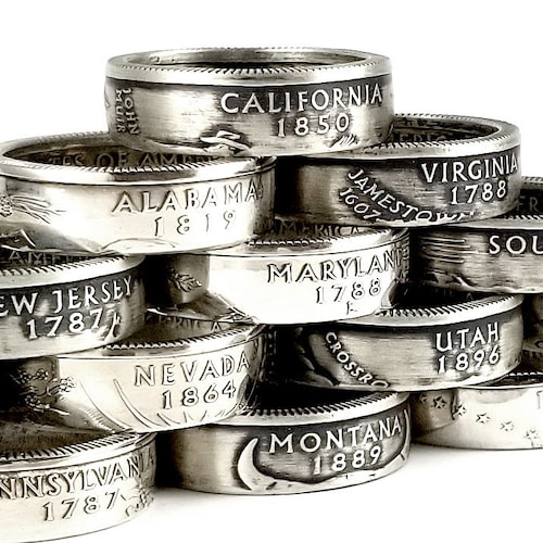 US State Quarter Coin Rings Coin Jewelry Quarter Coin Ring Etsy