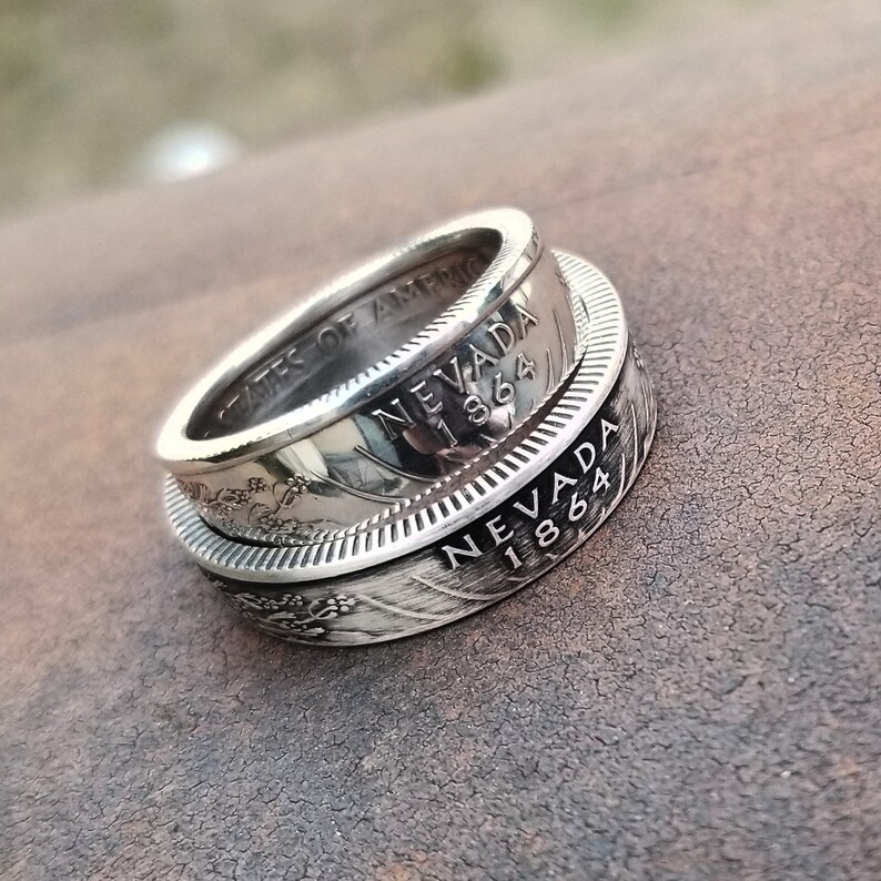 State Quarter Rings Silver Coin Ring 90/% Silver Nevada Coin Ring Matching Rings